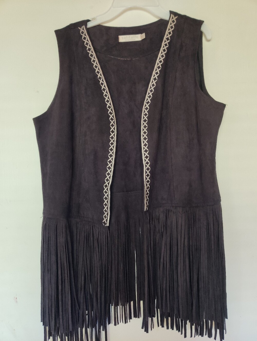 Solitaire Black Suede-Look Fringe Vest